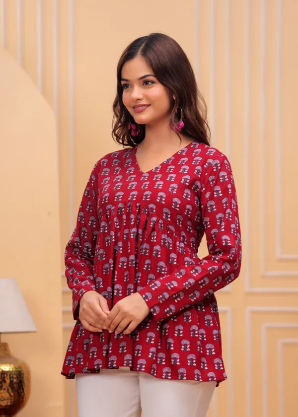 Womens_Red_Printed_Cotton_Peplum_Top_With_V_Neck_And_Long_Sleeves