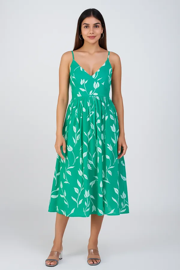 Green_Floral_Print_Midi_Dress_With_Spaghetti_Straps