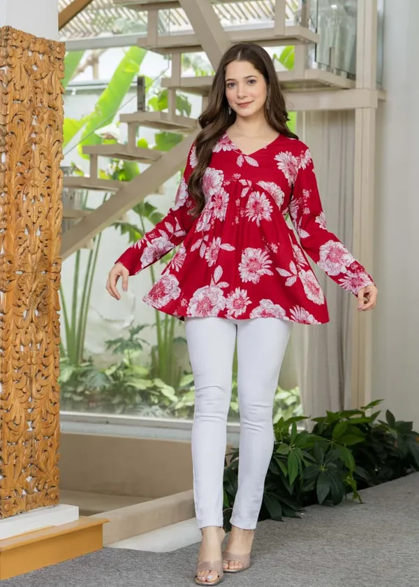 Red_Floral_Print_Womens_Tunic_Top_With_Long_Sleeves_And_V_Neck
