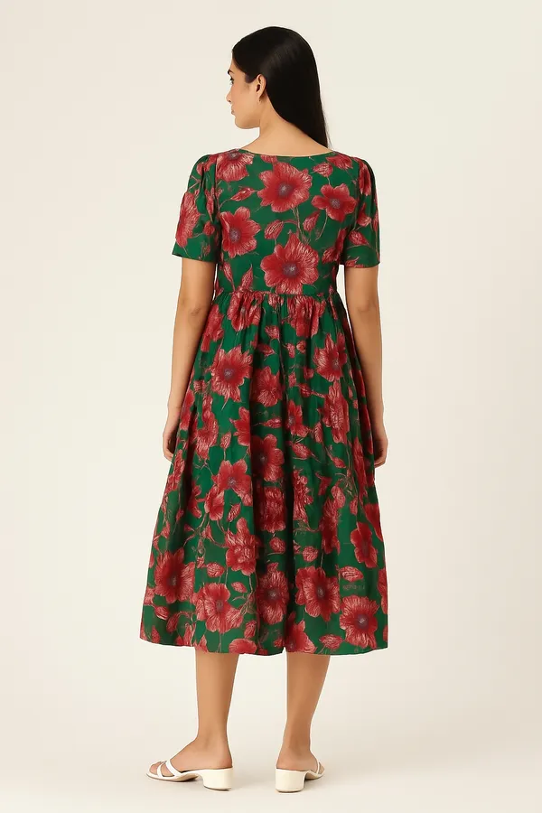 Green_Floral_Print_Midi_Dress_With_Button_Detail