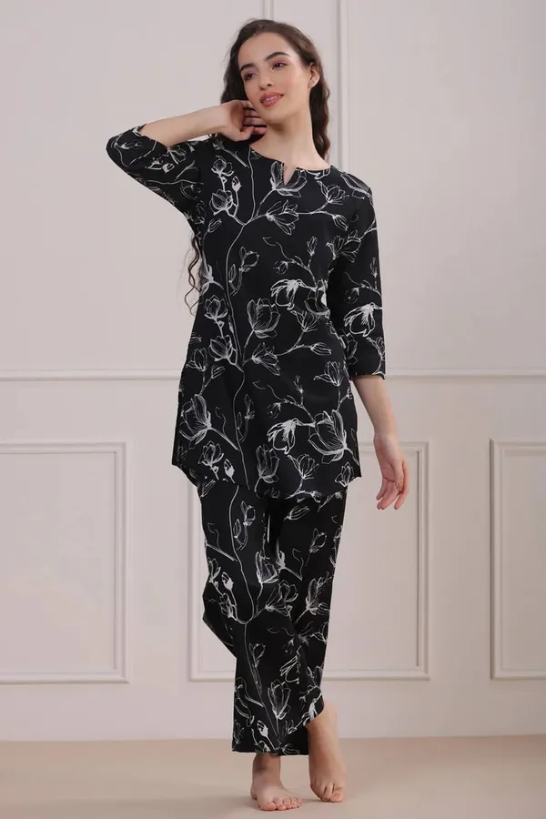 Black_Floral_Print_Top_And_Palazzo_Pants_Night_Suit_Set