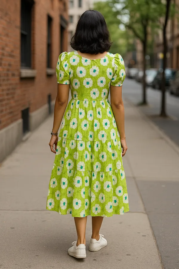 Green_Floral_Print_Puff_Sleeve_Tiered_Midi_Dress