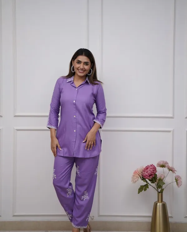Purple_Embroidered_Night_Suit_Set_For_Women