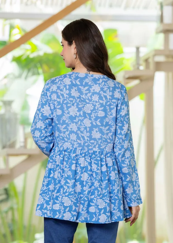 Womens_Blue_Floral_Printed_V_Neck_Tunic_Top_With_Long_Sleeves