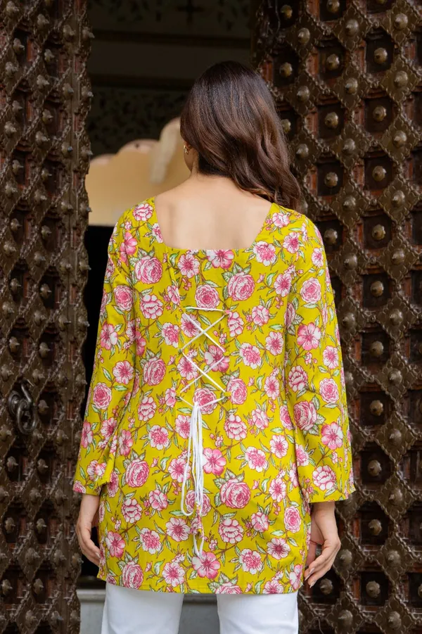 Yellow_Floral_Print_Full_Sleeve_Womens_Tunic_Top