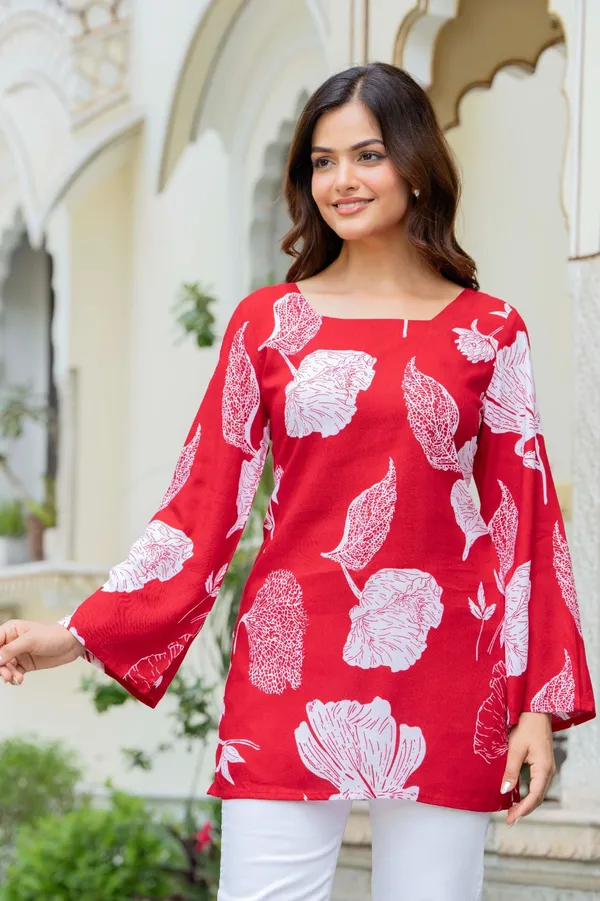Red_Floral_Print_Bell_Sleeve_Top_For_Women