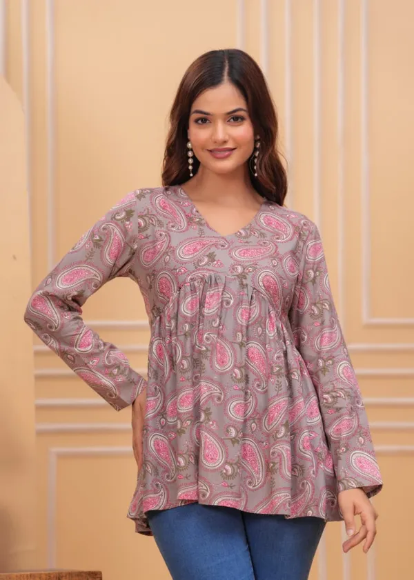 Grey_And_Pink_Paisley_Print_Long_Sleeve_Top_For_Women