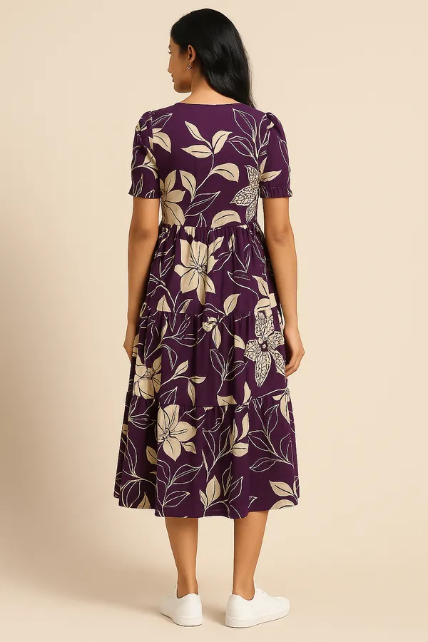 Purple_Floral_Print_A_Line_Midi_Dress_With_Short_Sleeves_And_Button_Front_Detail
