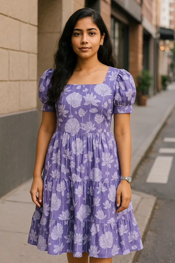 Purple_Floral_Print_Tiered_Midi_Dress_With_Puff_Sleeves