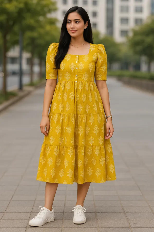 Yellow_Floral_Print_Tiered_Midi_Dress_With_Puff_Sleeves