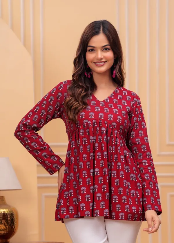 Womens_Red_Printed_Cotton_Peplum_Top_With_V_Neck_And_Long_Sleeves