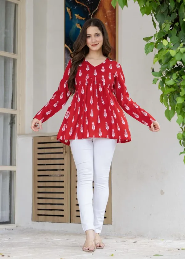 Red_Printed_Flared_Tunic_Top_For_Women