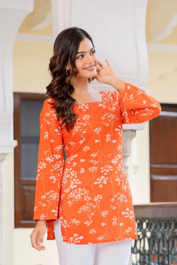 Womens_Orange_Floral_Print_Long_Sleeve_Top