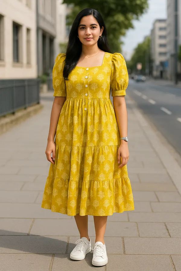 Yellow_Floral_Print_Tiered_Midi_Dress_With_Puff_Sleeves