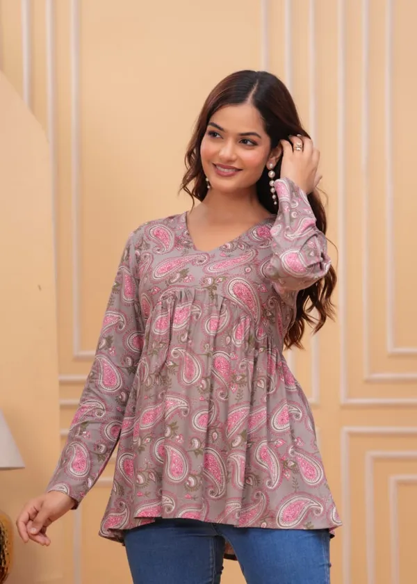 Grey_And_Pink_Paisley_Print_Long_Sleeve_Top_For_Women