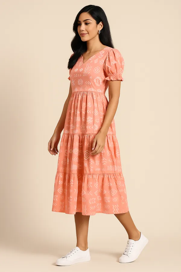 Coral_Pink_Printed_Tiered_Midi_Dress_With_Puff_Sleeves