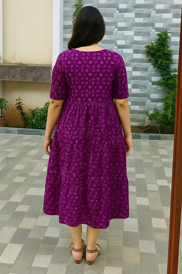 Purple_Floral_Print_A_Line_Midi_Dress_With_Button_Detail