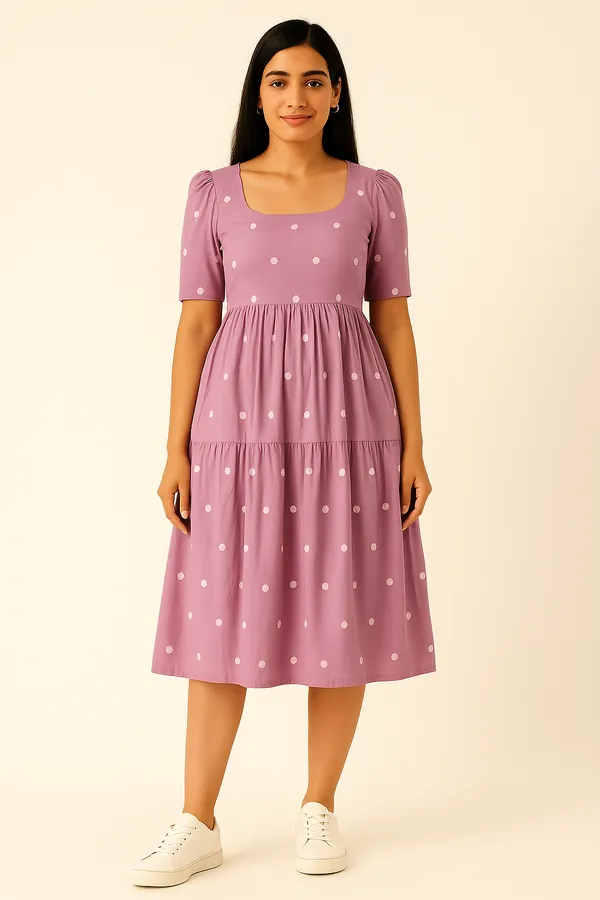 Dusty_Pink_Polka_Dot_Midi_Dress_With_Puff_Sleeves
