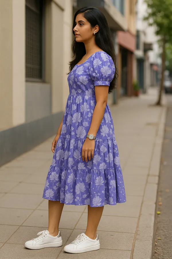 Purple_Floral_Print_Tiered_Midi_Dress_With_Puff_Sleeves