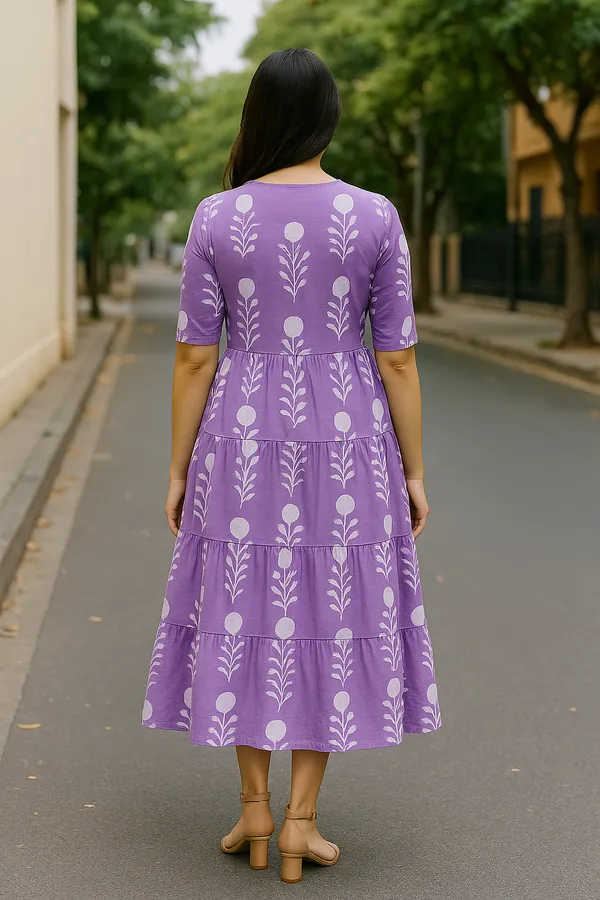 Purple_Floral_Print_Tiered_Midi_Dress_With_Button_Front