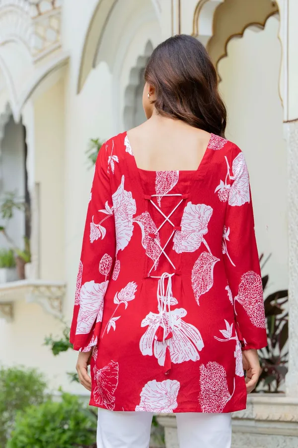 Red_Floral_Print_Bell_Sleeve_Top_For_Women