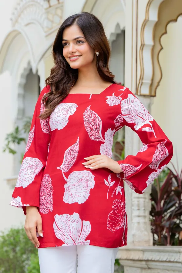 Red_Floral_Print_Bell_Sleeve_Top_For_Women