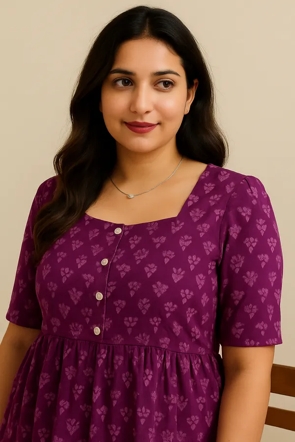 Purple_Floral_Print_A_Line_Midi_Dress_With_Button_Detail