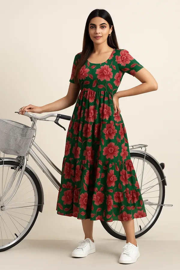 Green_Floral_Print_Midi_Dress_With_Button_Detail