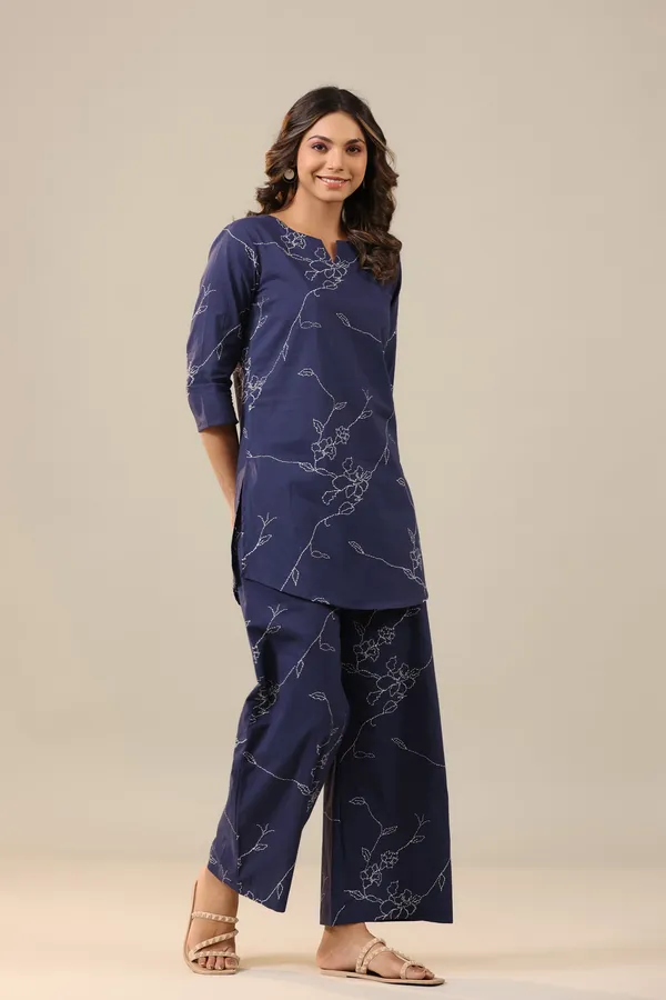 Navy_Blue_Floral_Embroidered_Kurta_Palazzo_Set_For_Women