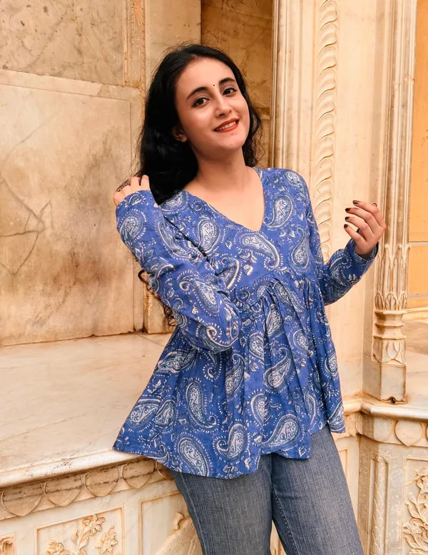 Blue_Paisley_Print_Gathered_Peplum_Top