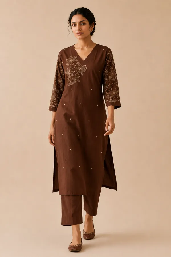 Brown_Embroidered_Straight_Kurta_Set_for_Women