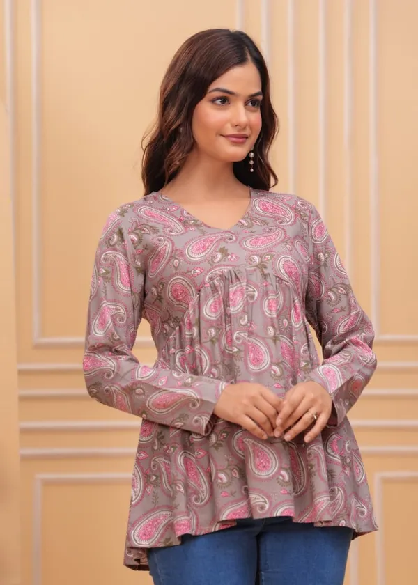 Grey_And_Pink_Paisley_Print_Long_Sleeve_Top_For_Women