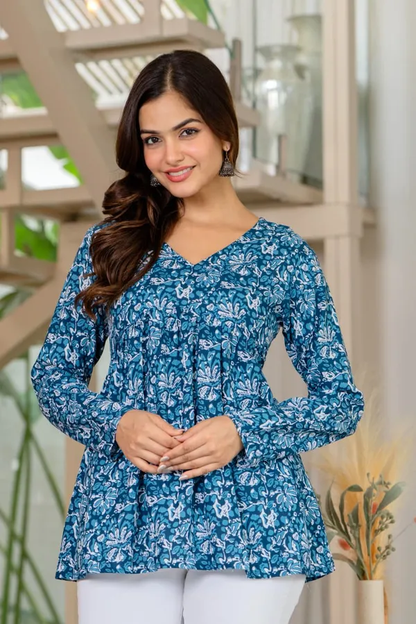 Womens_Blue_Floral_Print_Long_Sleeve_Top