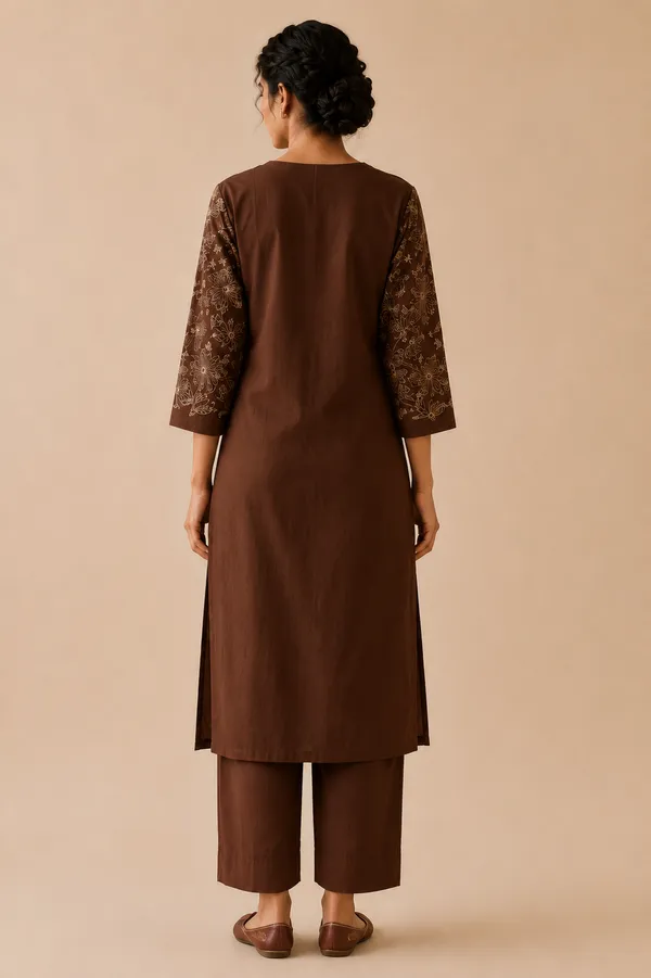 Brown_Embroidered_Straight_Kurta_Set_for_Women