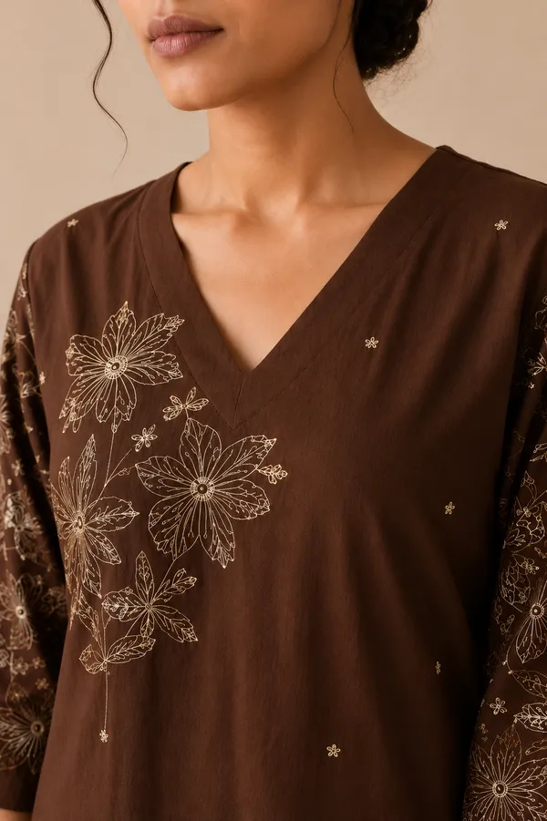 Brown_Embroidered_Straight_Kurta_Set_for_Women