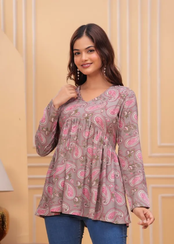 Grey_And_Pink_Paisley_Print_Long_Sleeve_Top_For_Women