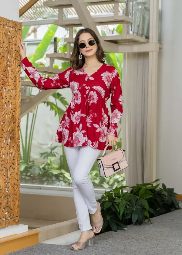 Red_Floral_Print_Womens_Tunic_Top_With_Long_Sleeves_And_V_Neck