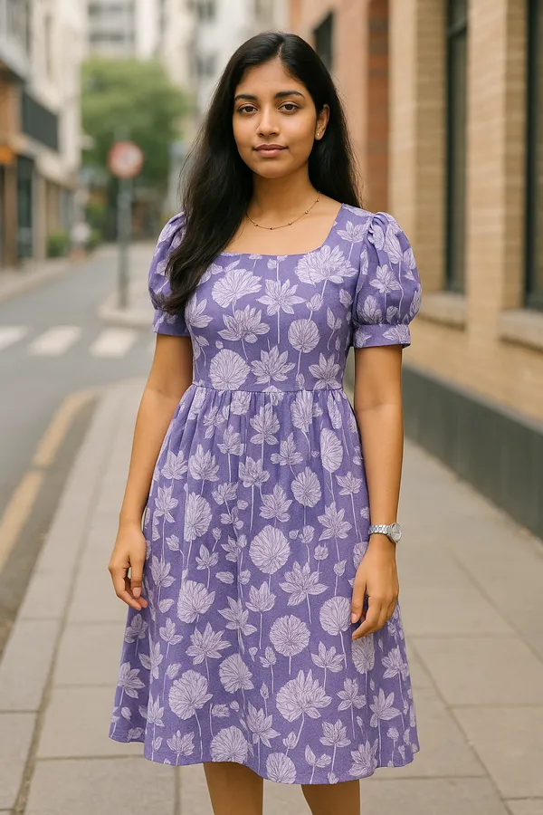Purple_Floral_Print_Tiered_Midi_Dress_With_Puff_Sleeves