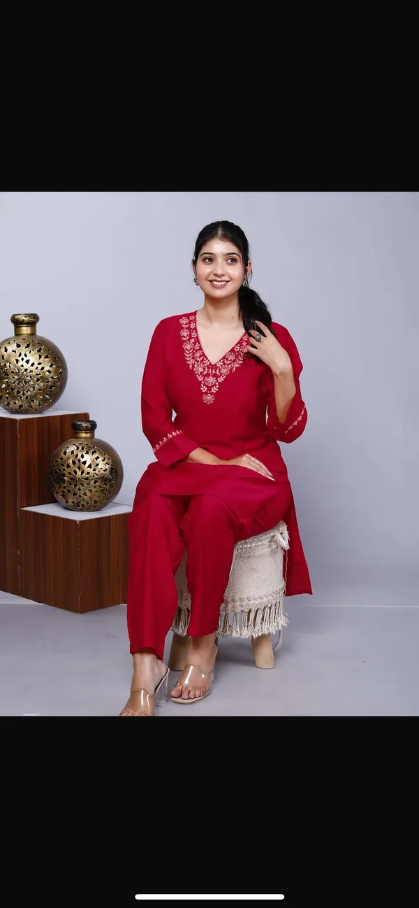 Red_Embroidered_Kurta_Set_For_Women