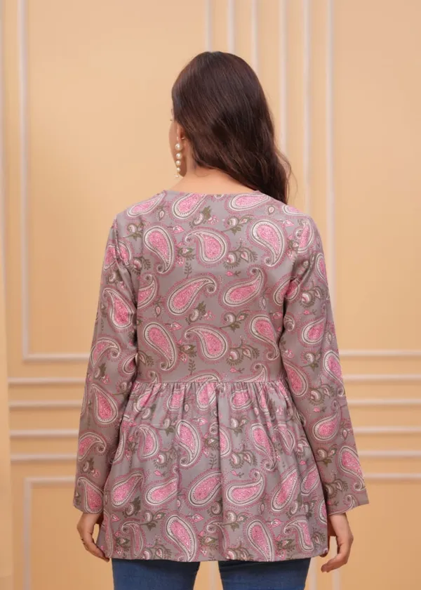 Grey_And_Pink_Paisley_Print_Long_Sleeve_Top_For_Women