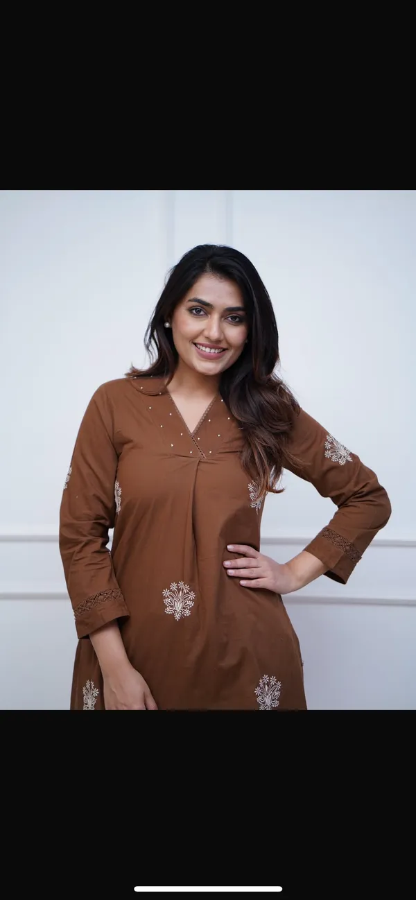 Brown_Embroidered_Kurti_With_Pants_Set