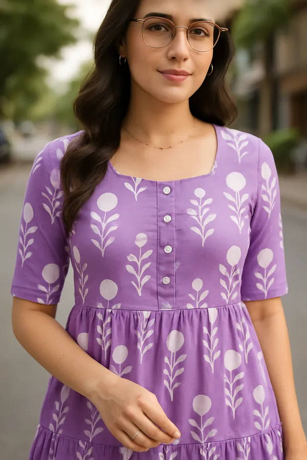 Purple_Floral_Print_Tiered_Midi_Dress_With_Button_Front