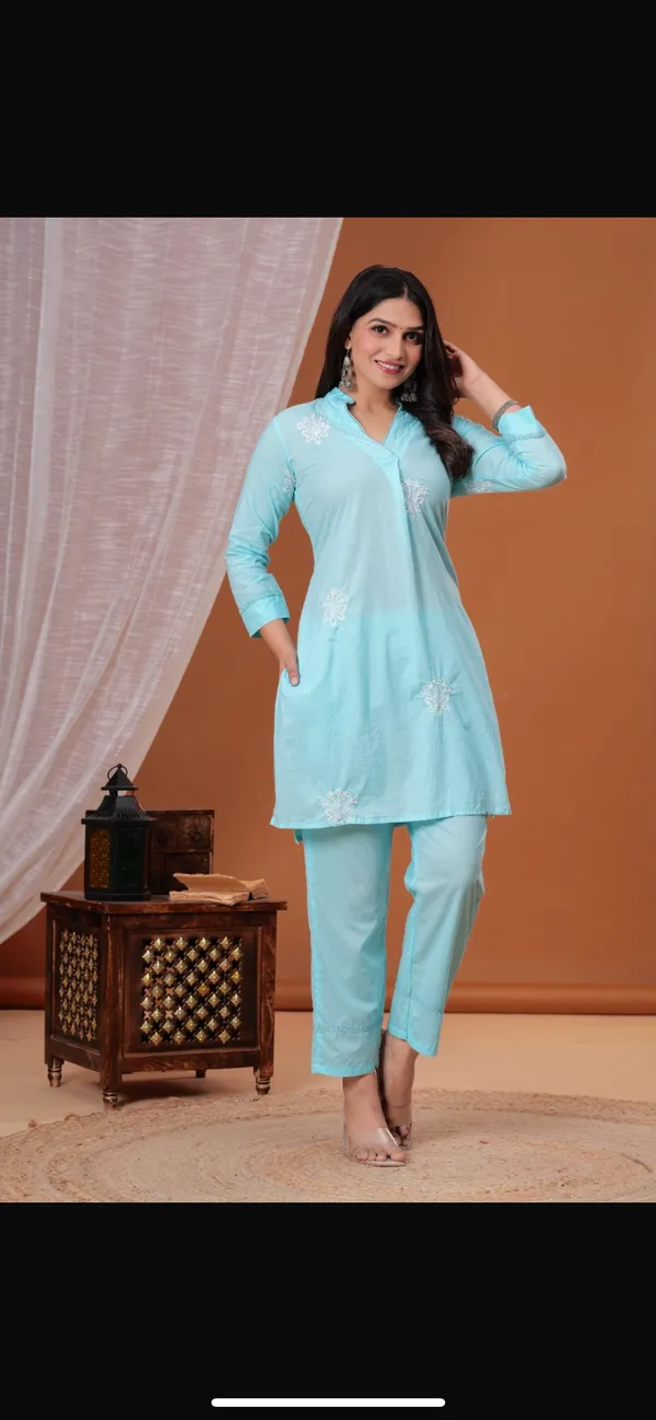 Mint_Blue_Embroidered_Kurta_Set_For_Women