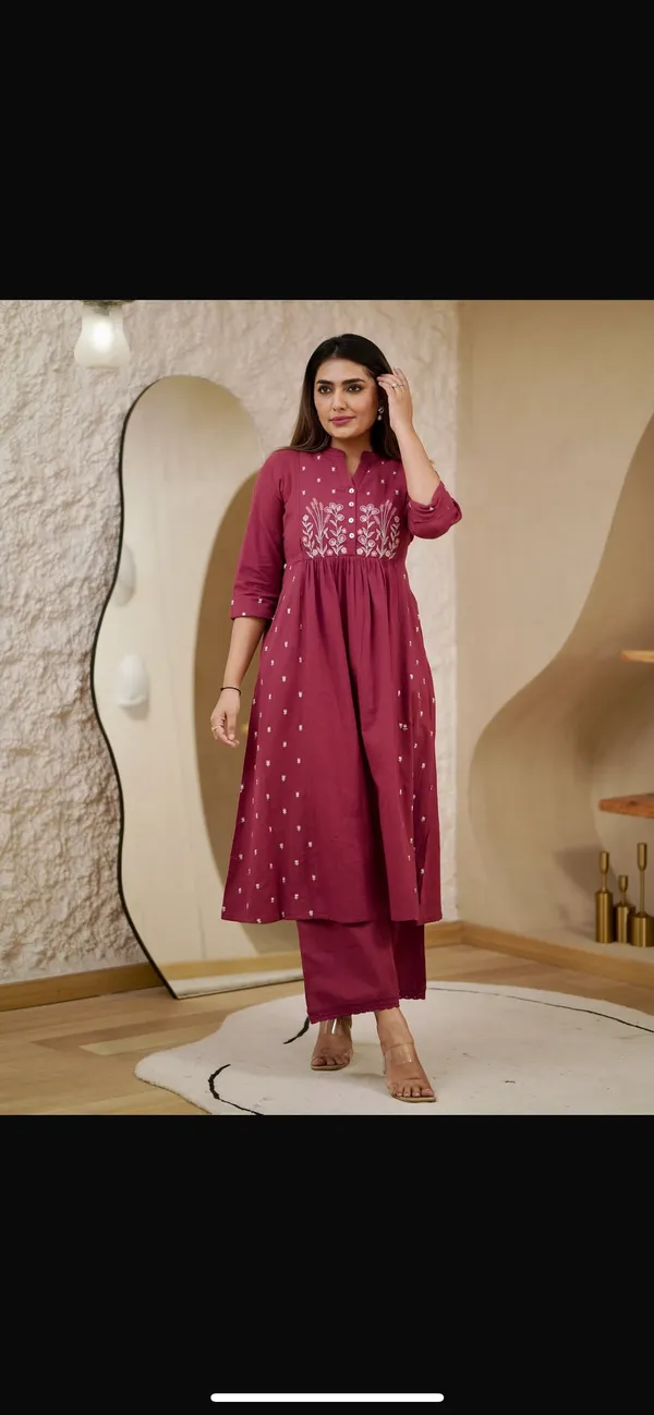Maroon_Embroidered_Anarkali_Kurta_With_Palazzo_Set