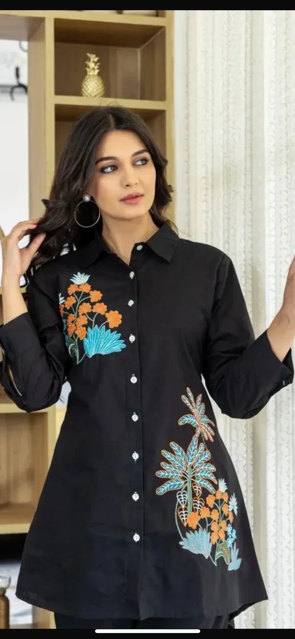 Womens_Black_Embroidered_Shirt_With_Floral_Motifs_And_Matching_Pants_Co_Ord_Set