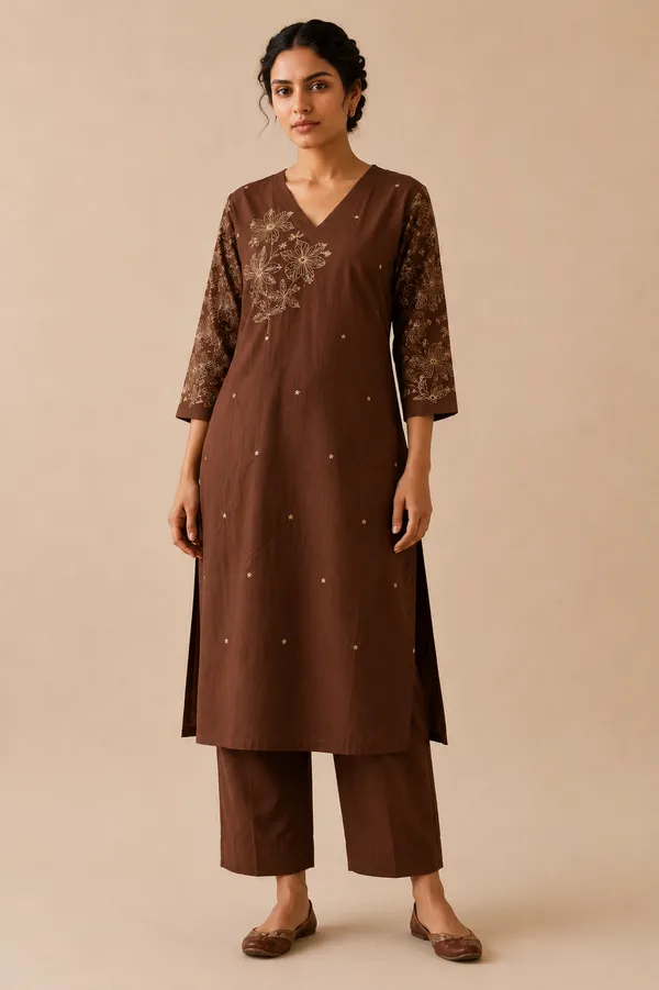 Brown_Embroidered_Straight_Kurta_Set_for_Women