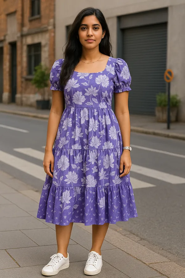 Purple_Floral_Print_Tiered_Midi_Dress_With_Puff_Sleeves