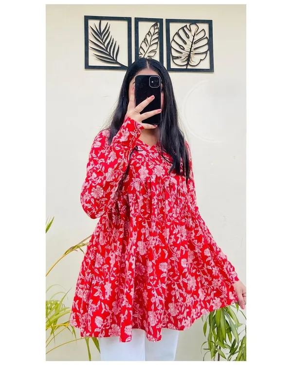 Red_Floral_Print_A_Line_Tunic_Top_For_Women