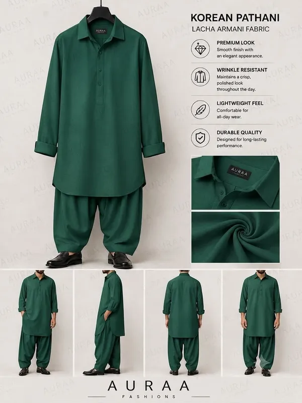 Armani_Bottle_Green_Korean_Lachka_Shirt_&_Pathani_Fabric_–_Premium_Fabric_Quality