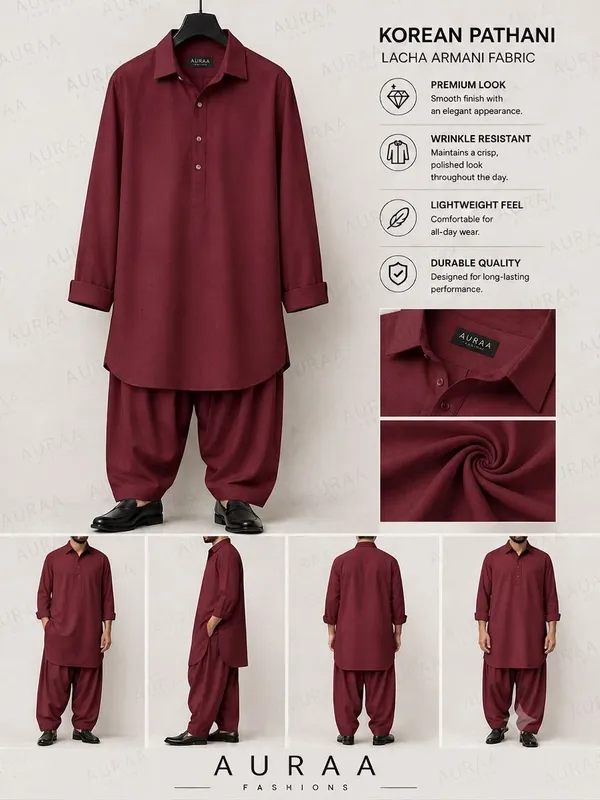 Armani_Mahroon_Korean_Lachka_Shirt_&_Pathani_Fabric_–_Premium_Fabric_Quality
